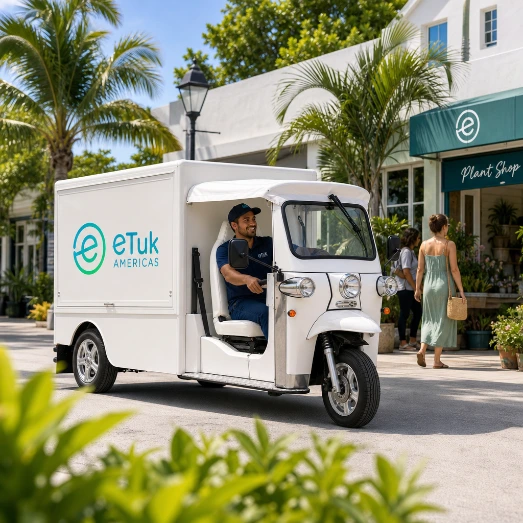 Multiple electric eTuks illustrating fleet and volume purchasing