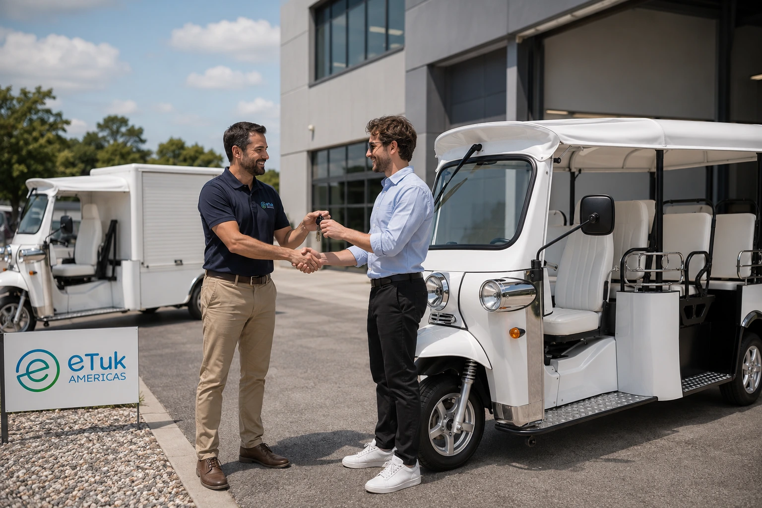 eTuk USA team coordinating delivery of electric tuk tuk vehicles